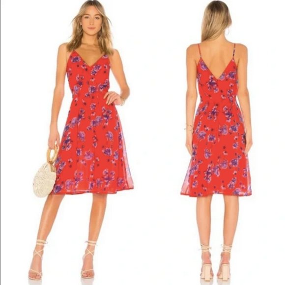 House Of Harlow 1960 Revolve Red Floral Flowy Midi Dress - Size Medium - Picture 1 of 12